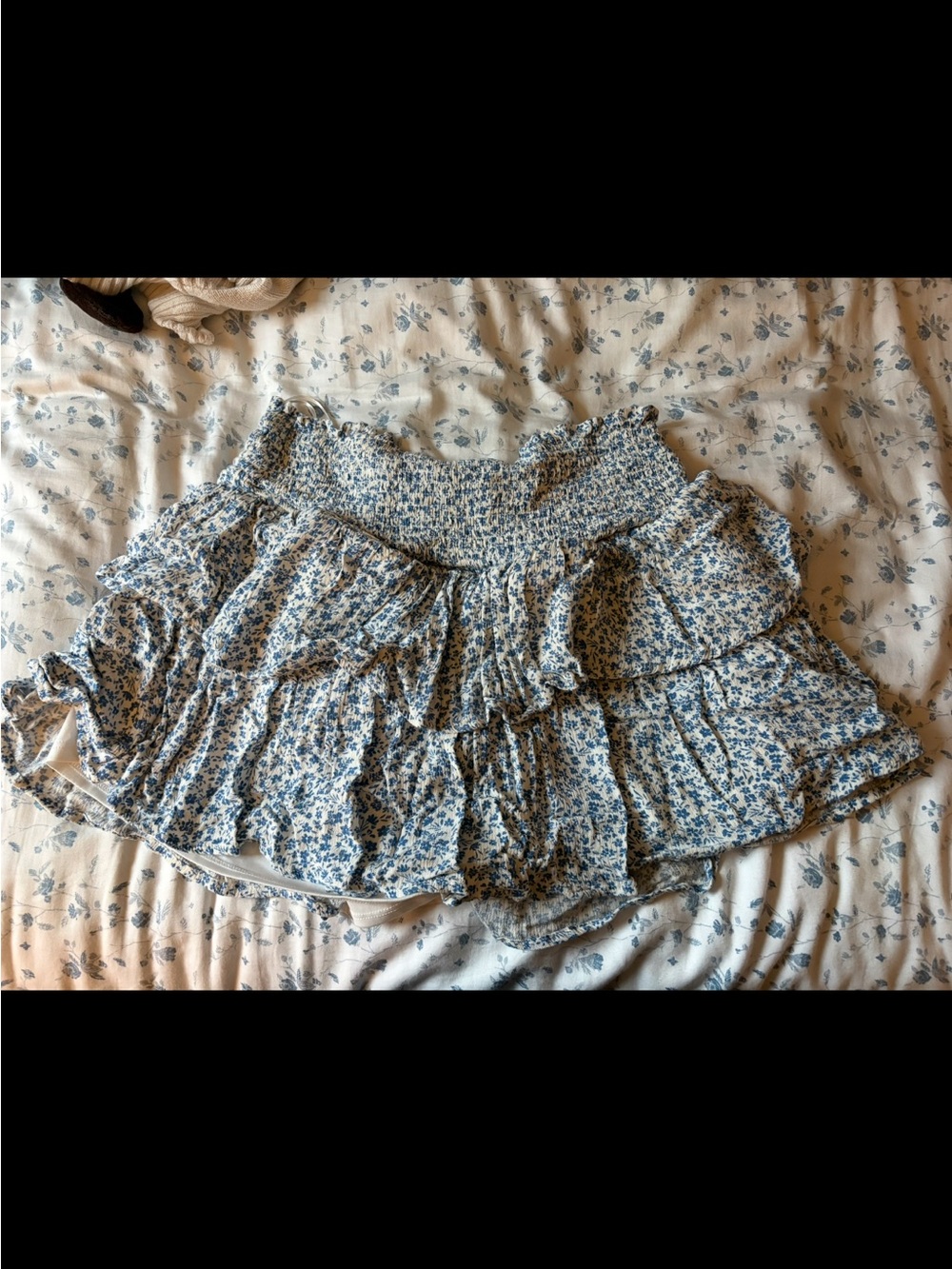 Altard State Blue Floral Tiered Ruffle Mini Skirt